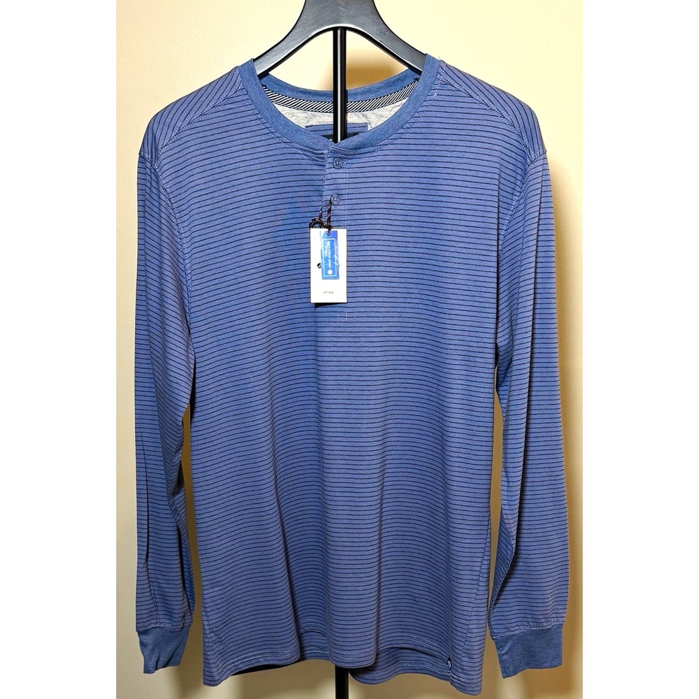 Sperry Premium Apparel Men's Blue Cotton Blend Knit Striped Henley Tee S NEW NWT